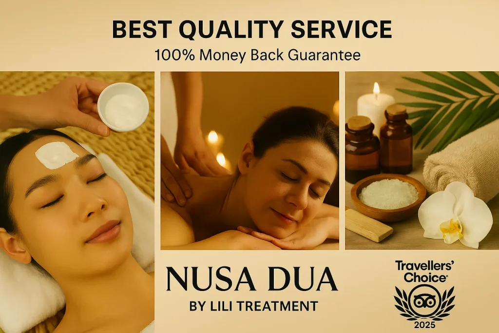 Relaxing spa treatment room with candles at Nusa Dua Spa in Bali